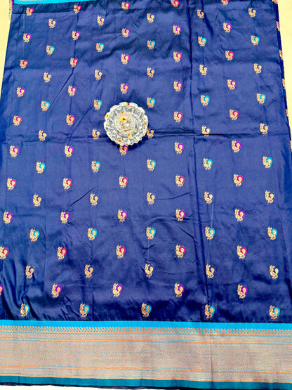 Paithani Soft Silk Saree with Zari Weaving and Contrast Blouse