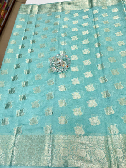 Semi Dupion Silk Saree with Zari Buta Motifs and Contrast Border for Women