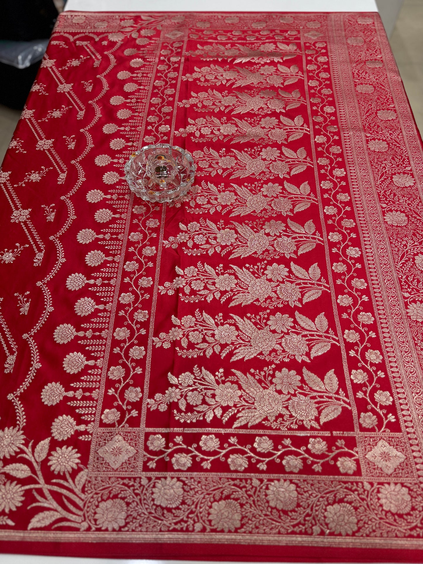 Mashru katan silk saree for women with Banarasi-style zari weaving and contrast brocade blouse piece