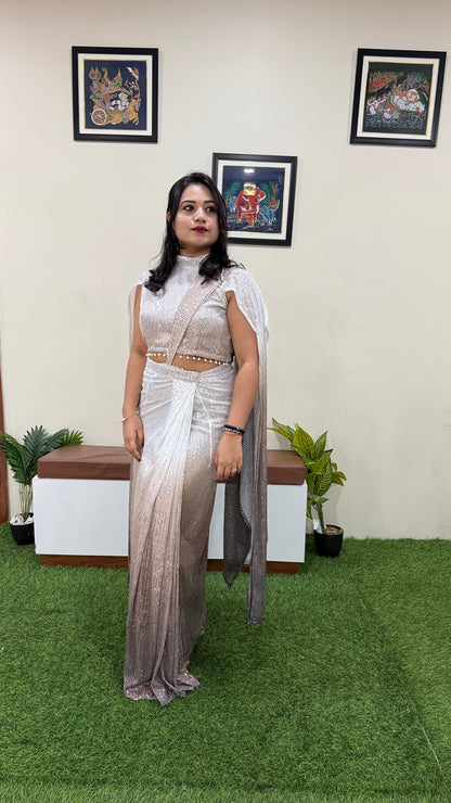 Ombre Power Net Sequin Embellished Lehenga Saree with Blouse for Women – Wedding & Party Wear