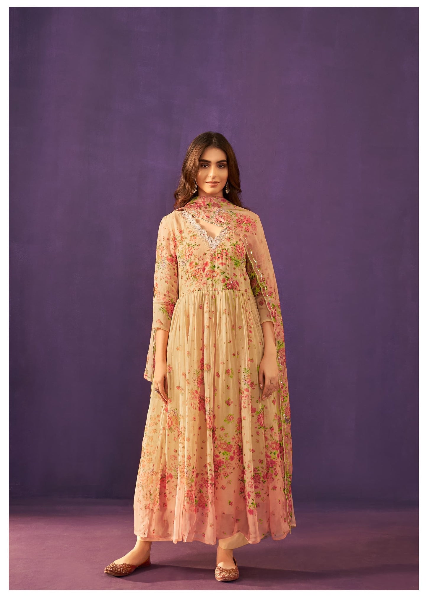 Georgette Anarkali Kurta Pant Dupatta Set with Elegant Detailing Work for Women