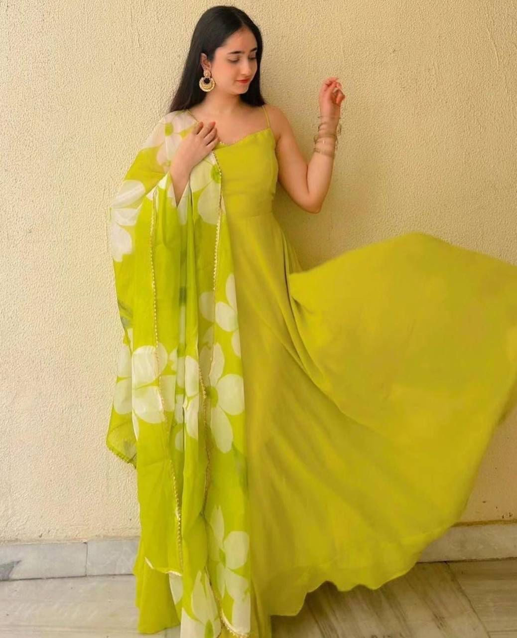 Fox Georgette Lilac Anarkali Dress with Kalamkari Dupatta – Fully Lined – Sizes M to XXL