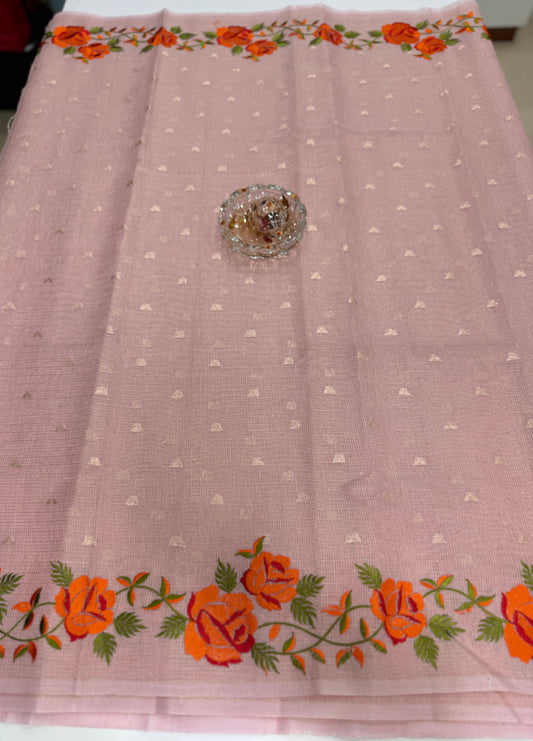 Banarasi Cotton Tissue Saree for Women with Meenakari Embroidery Border, Zari Booti Weaving and Tassel Pallu