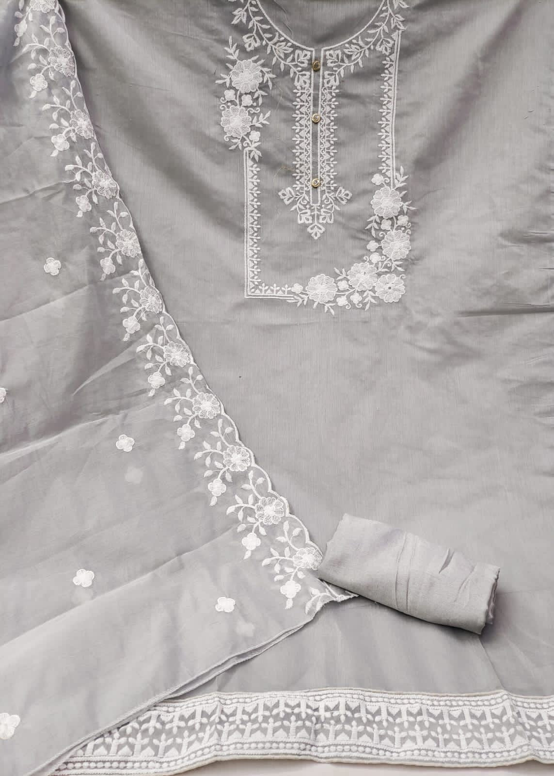 Unstitched Modal Embroidered Dress Material with Santoon Inner & Bottom and Chanderi Embroidered Dupatta