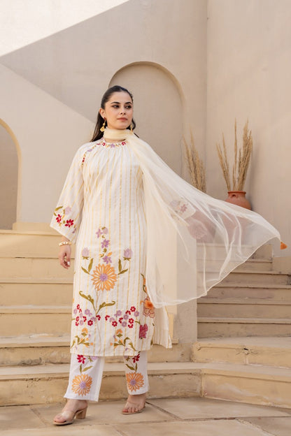 Pure Cotton Embroidered Kurta Pant Dupatta Set for Women – Available in Two Colors
