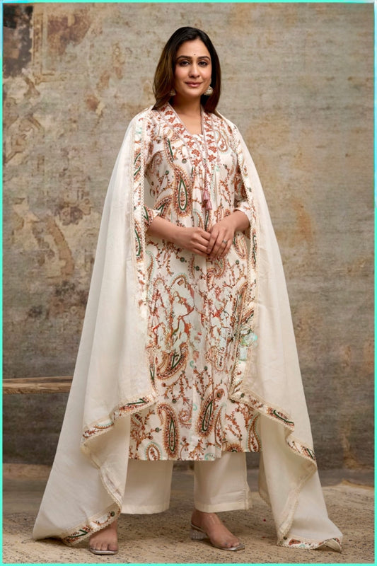 Cotton A-Line Suit Set with Mirror Work and Plazzo Pants – Women’s Ethnic Wear
