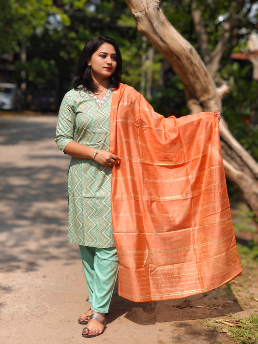 Heavy Rayon Printed Kurta Pant Dupatta Suit Set with Sequence and Embroidery – Women’s L to XXL