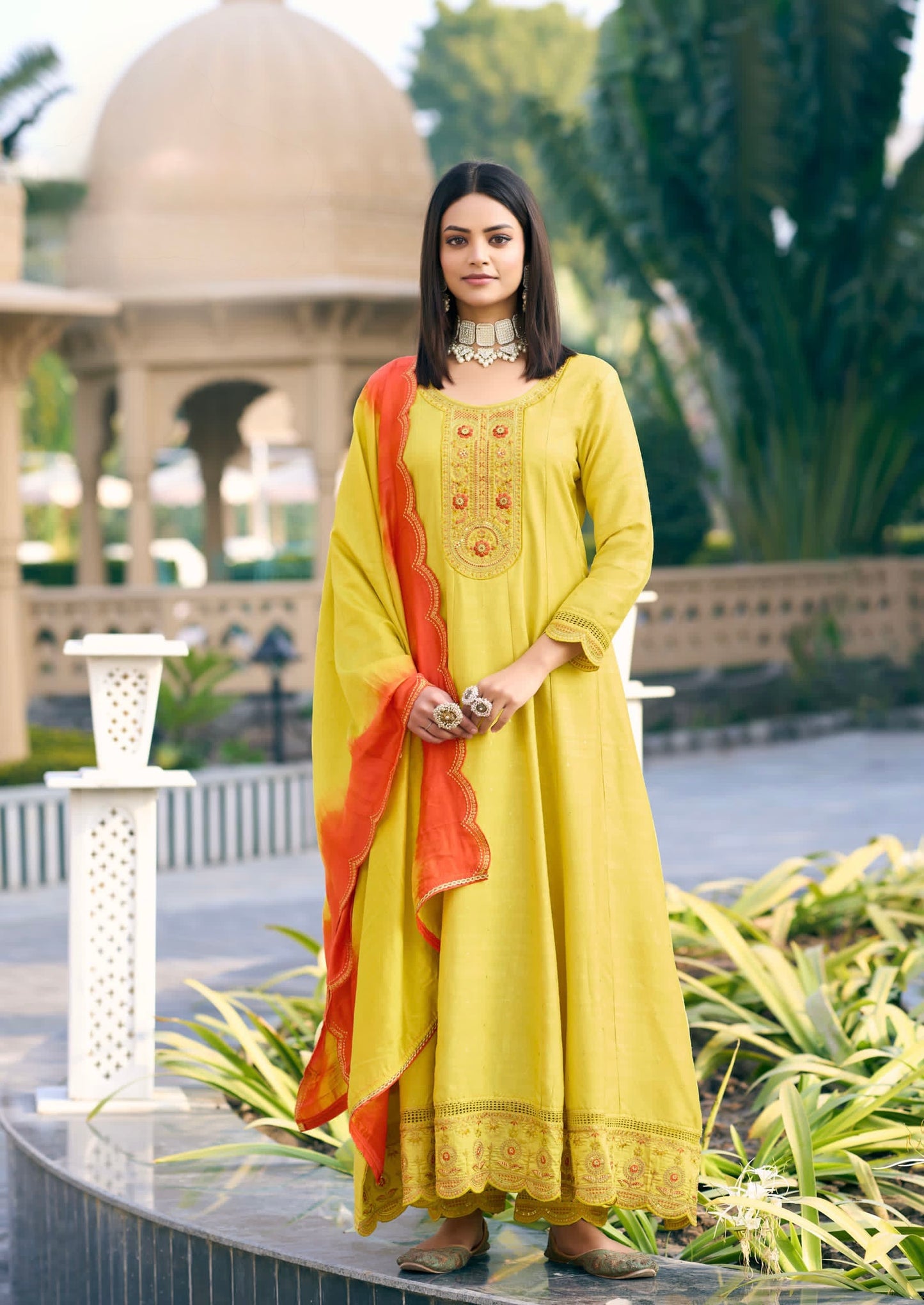Viscose Jacquard Anarkali Suit Set with Silk Leriya Print Dupatta – XL to 3XL