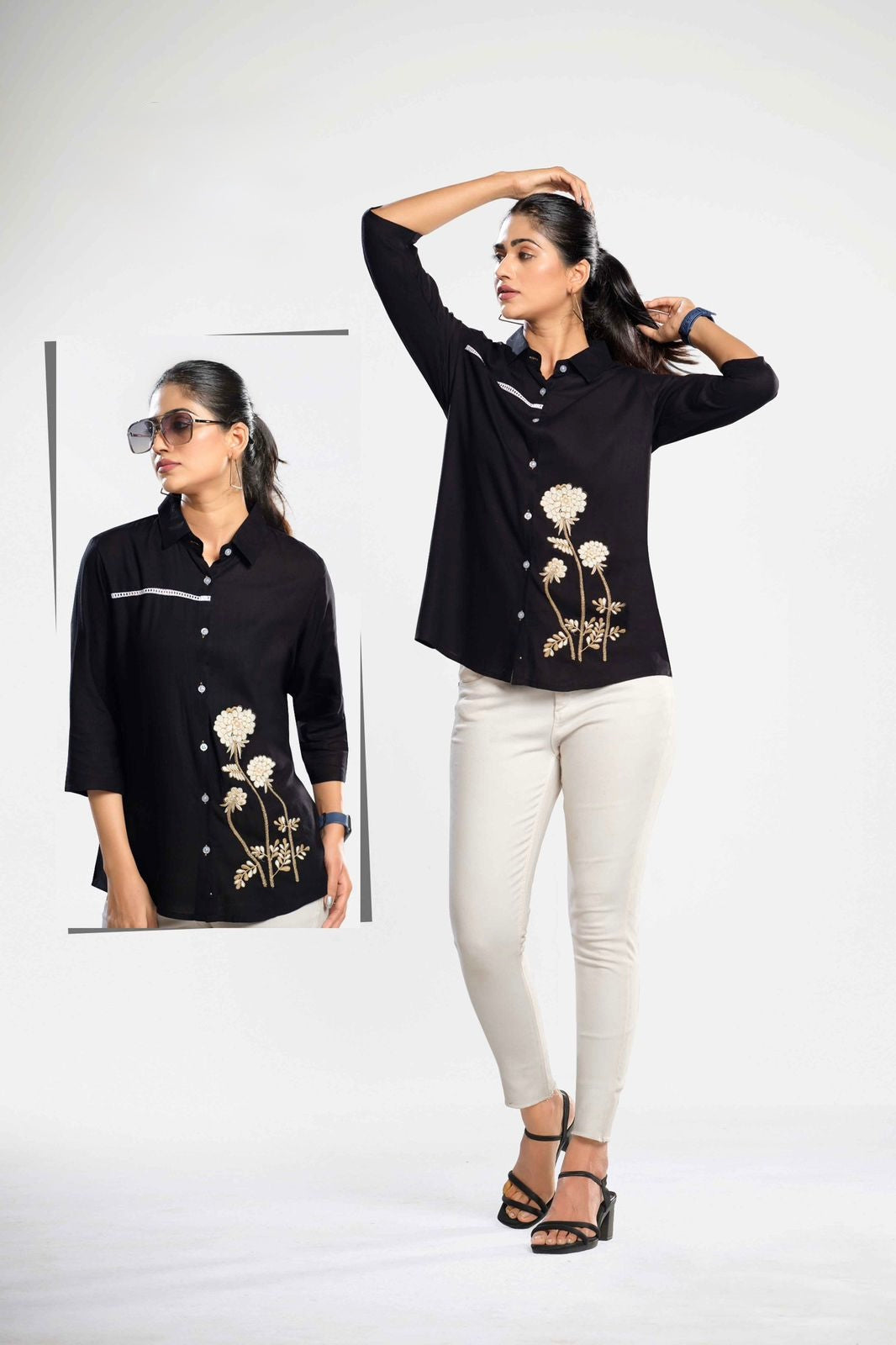 Rayon Slub Embroidered Shirt with Liva Tag – Women’s M to XXL