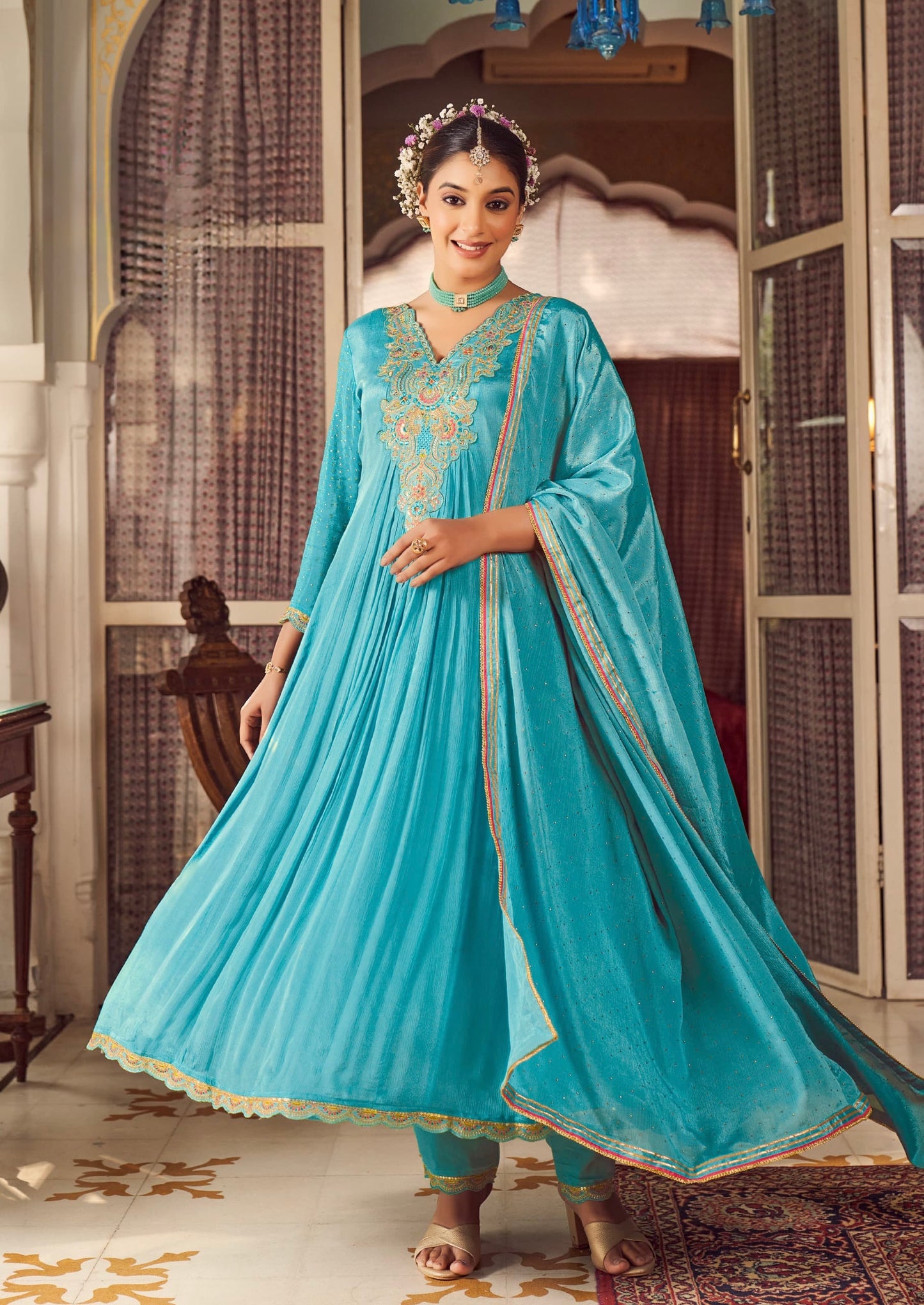 Women’s Premium Chinon Kurti Set with Swarovski Highlights and Khatli Handwork – XL to XXL