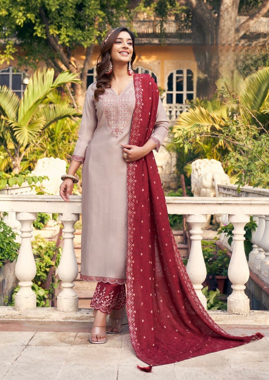 Viscose Embroidered 3-Piece Suit Set with Jacquard Dupatta – XL to 3XL