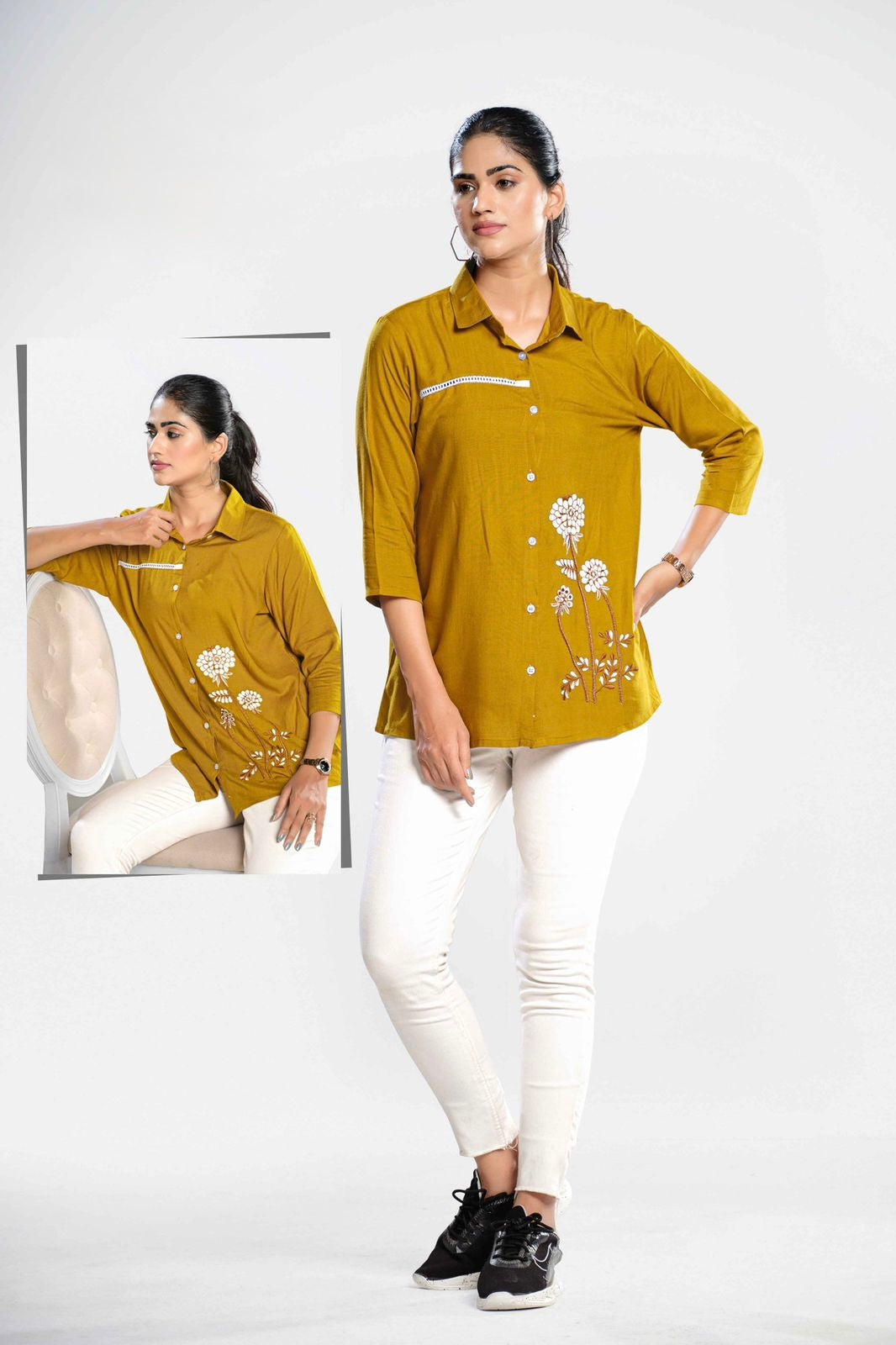 Rayon Slub Embroidered Shirt with Liva Tag – Women’s M to XXL