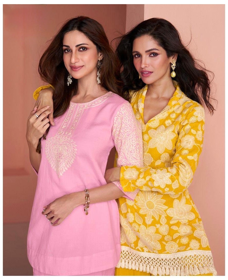 Cotton Silk and Real Georgette Embroidered Kurti Pant Set for Women | Festive Wear | XL XXL