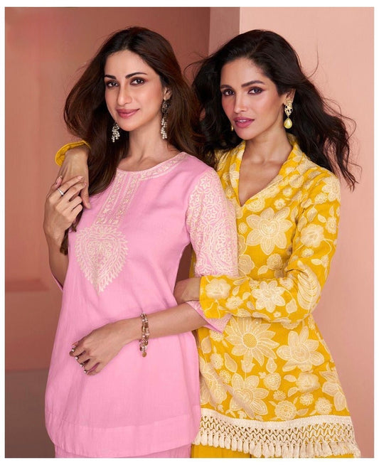 Cotton Silk and Real Georgette Embroidered Kurti Pant Set for Women | Festive Wear | XL XXL