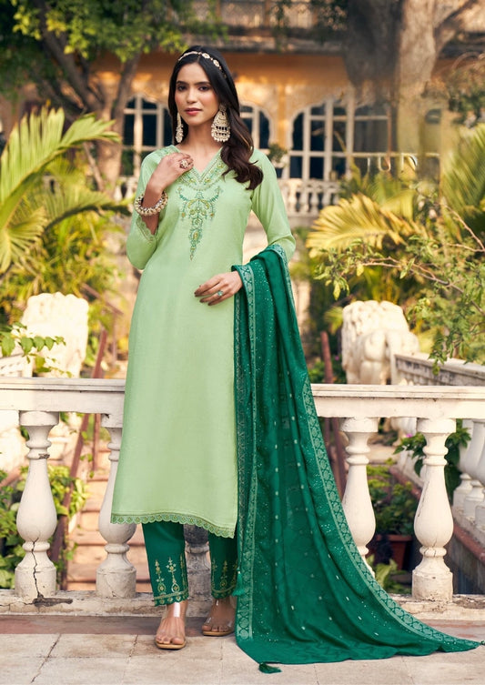Viscose Embroidered 3-Piece Suit Set with Jacquard Dupatta – XL to 3XL
