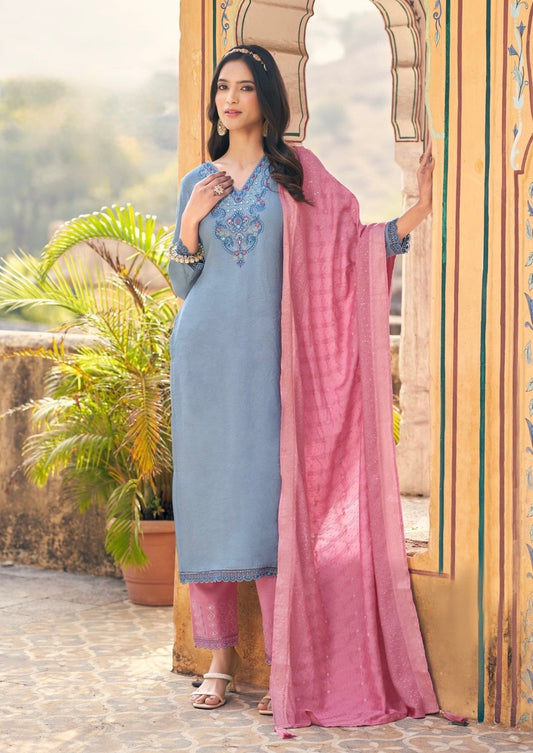 Viscose Embroidered 3-Piece Suit Set with Jacquard Dupatta – XL to 3XL