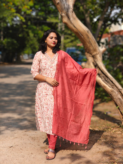 Handcrafted Modal Silk Kurti with Pant & Heavy Work Dupatta – Sizes M to 3XL