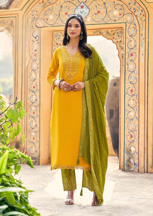Viscose Embroidered 3-Piece Suit Set with Jacquard Dupatta – XL to 3XL