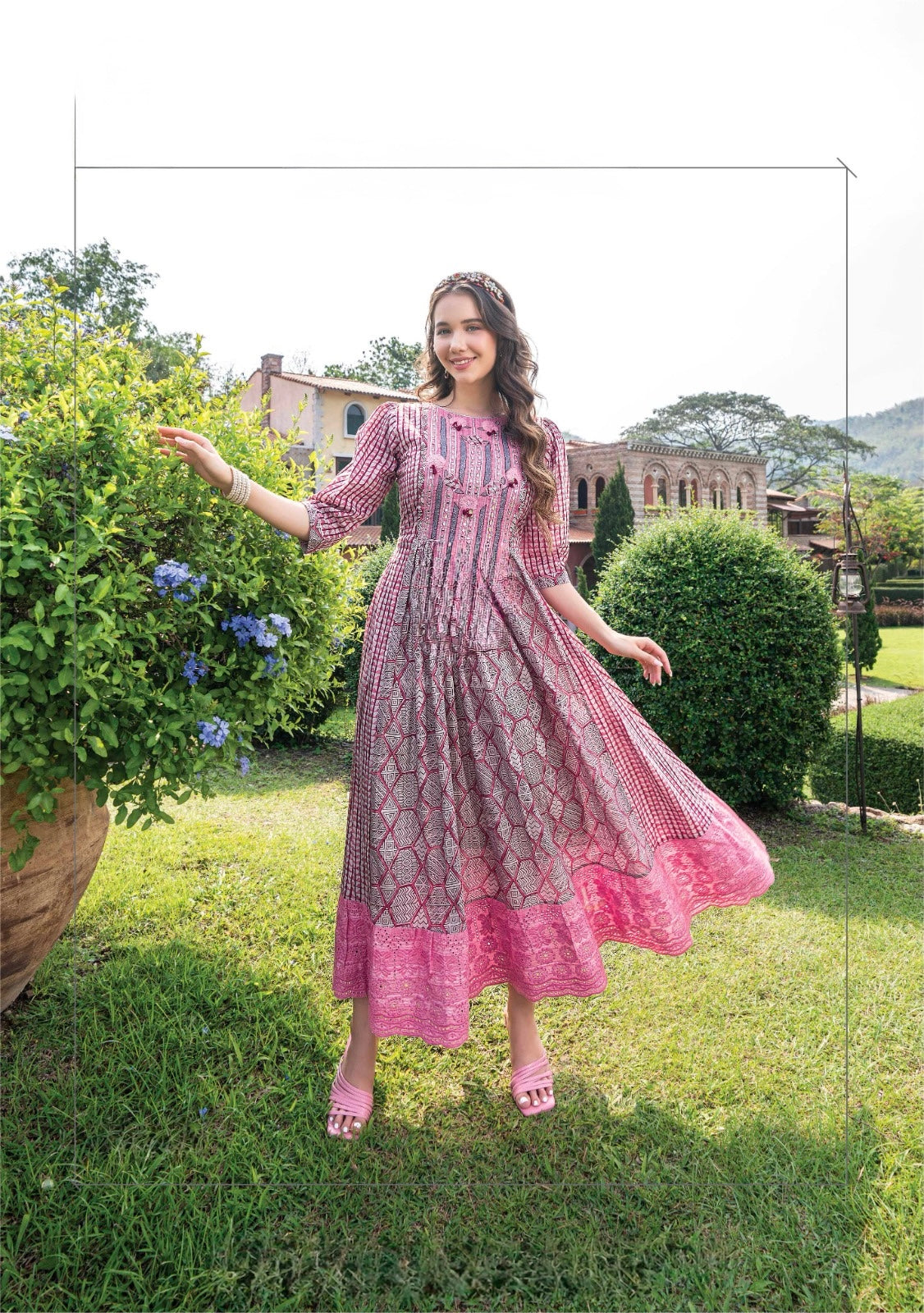 Women’s Malai Cotton Designer Gown with Digital Print and Tassel Detailing – Sizes L to 3XL