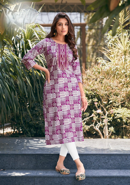 Heavy Rayon Foil Print Kurti with Heavy Sequence Work – Sizes S to 4XL