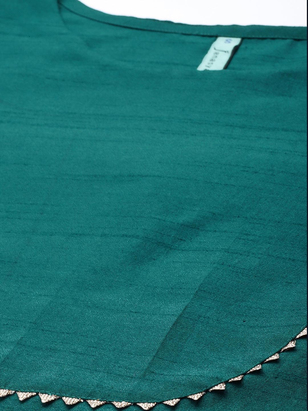 Green Poly Silk Solid Kurta with Pant Set for Women – Elegant Daily and Festive Wear