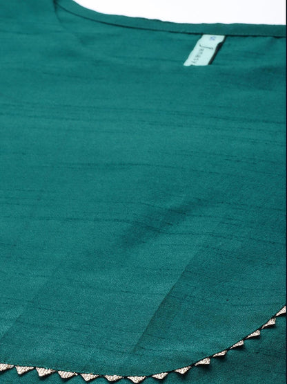 Green Poly Silk Solid Kurta with Pant Set for Women – Elegant Daily and Festive Wear