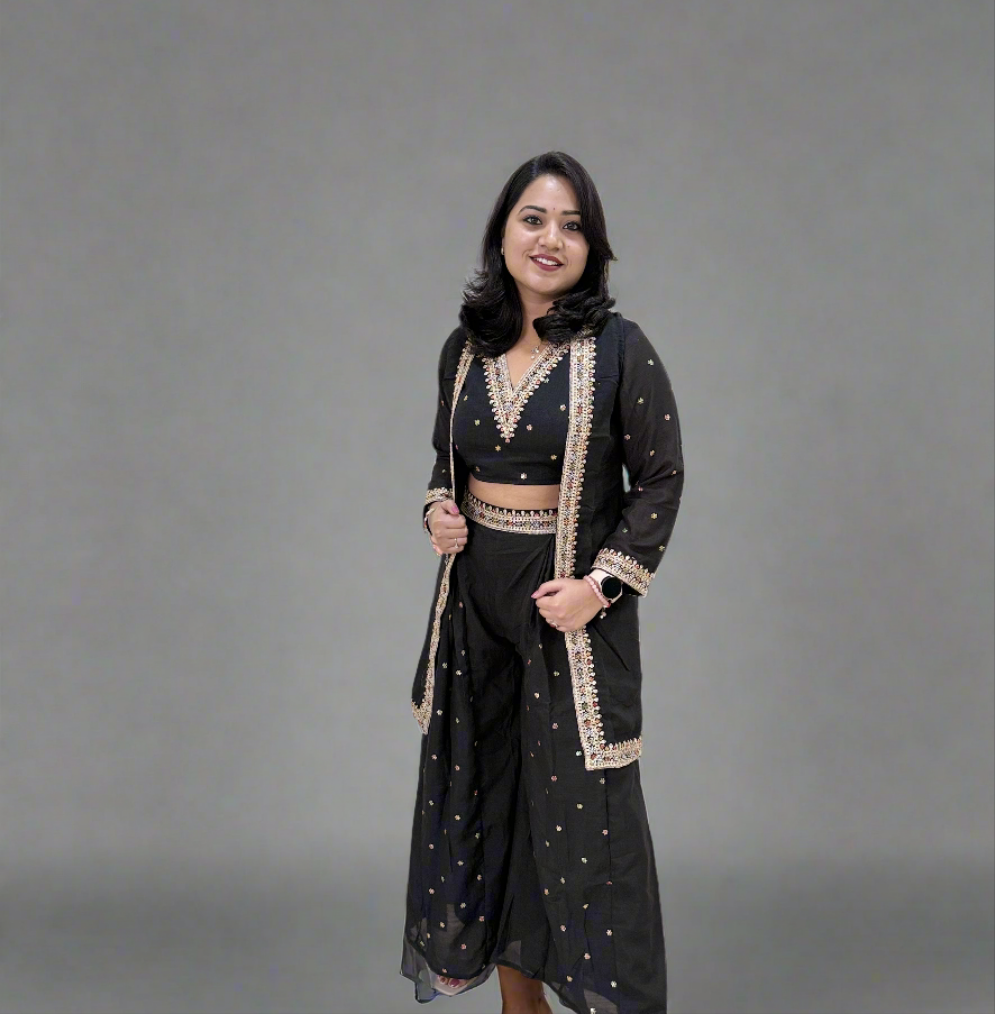 Vichitra Silk Ethnic 3-Piece Set with Embroidered Dupatta – Available in L and XL Sizes