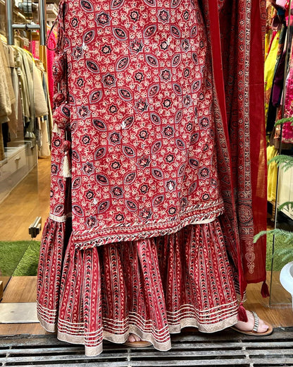 Royal Jaipuri Charm: Kurti, Sharara, Dupatta Set for Timeless Elegance