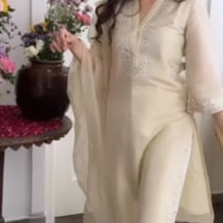 Chanderi Women’s ethnic suit set with kurta, pant, and dupatta