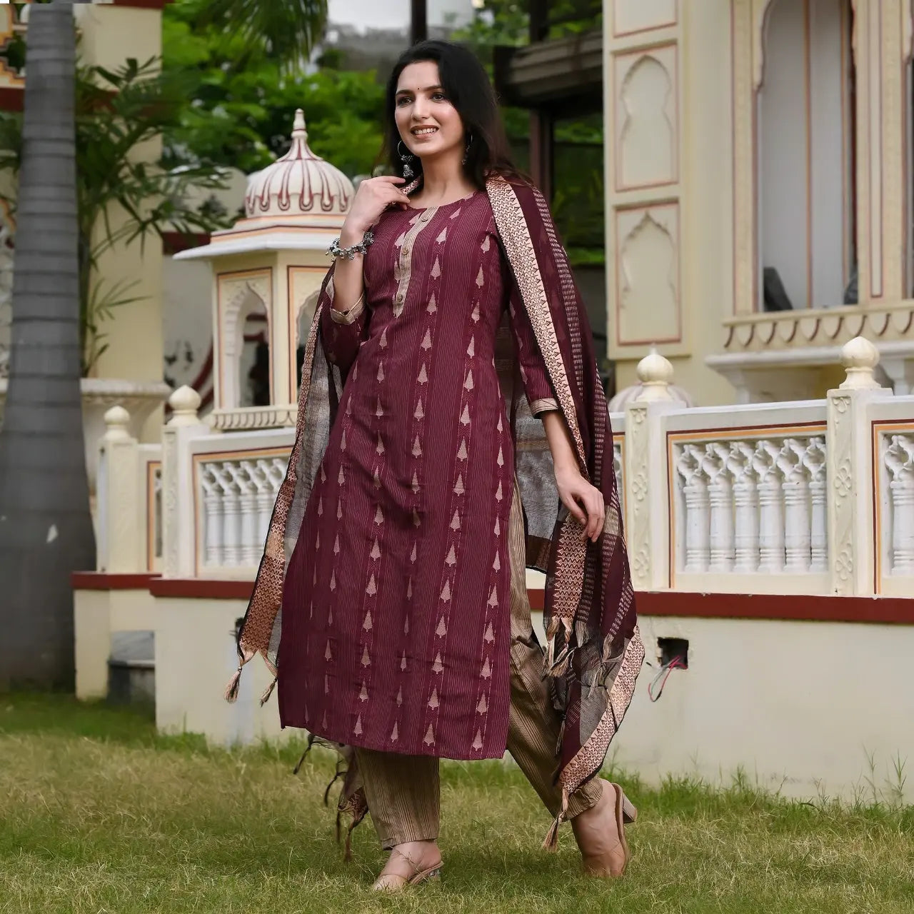 Cotton kurti pant dupatta set for women with chanderi cotton dupatta – fully stitched daily wear ethnic set