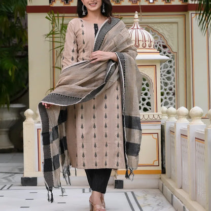 Cotton kurti pant dupatta set for women with chanderi cotton dupatta – fully stitched daily wear ethnic set