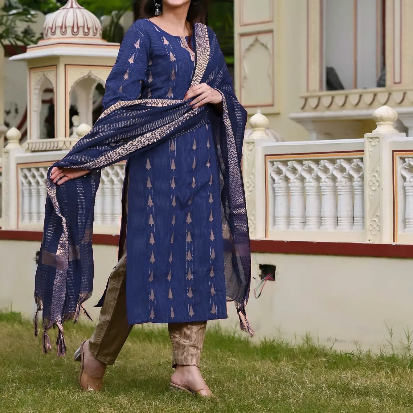Cotton kurti pant dupatta set for women with chanderi cotton dupatta – fully stitched daily wear ethnic set