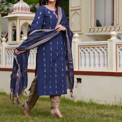 Cotton kurti pant dupatta set for women with chanderi cotton dupatta – fully stitched daily wear ethnic set