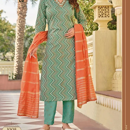 Heavy Rayon Printed Kurta Pant Dupatta Suit Set with Sequence and Embroidery – Women’s L to XXL