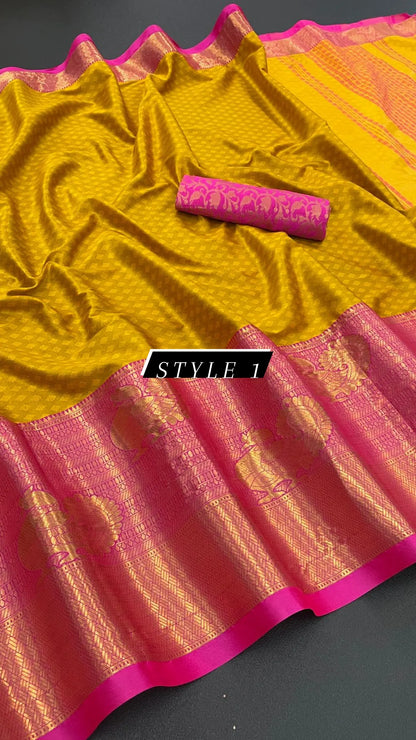 Pure Mercerised Cotton Silk Saree with Contrast Pallu and Matching Blouse Piece – Women’s Festive Wear