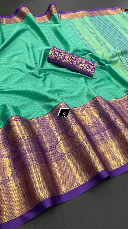Pure Mercerised Cotton Silk Saree with Contrast Pallu and Matching Blouse Piece – Women’s Festive Wear