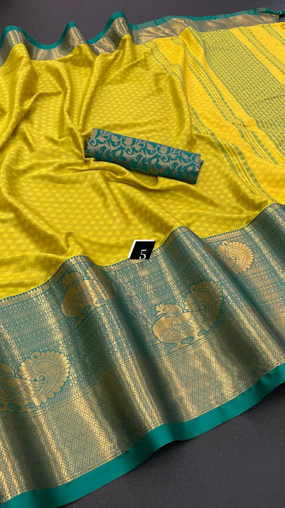 Pure Mercerised Cotton Silk Saree with Contrast Pallu and Matching Blouse Piece – Women’s Festive Wear