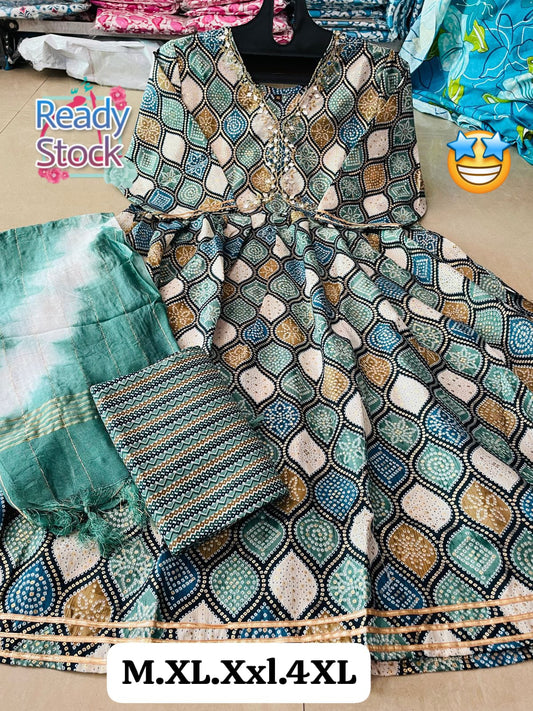 Heavy Cotton Printed Kurti Pant Dupatta Set for Women – Ethnic Wear in M to 4XL