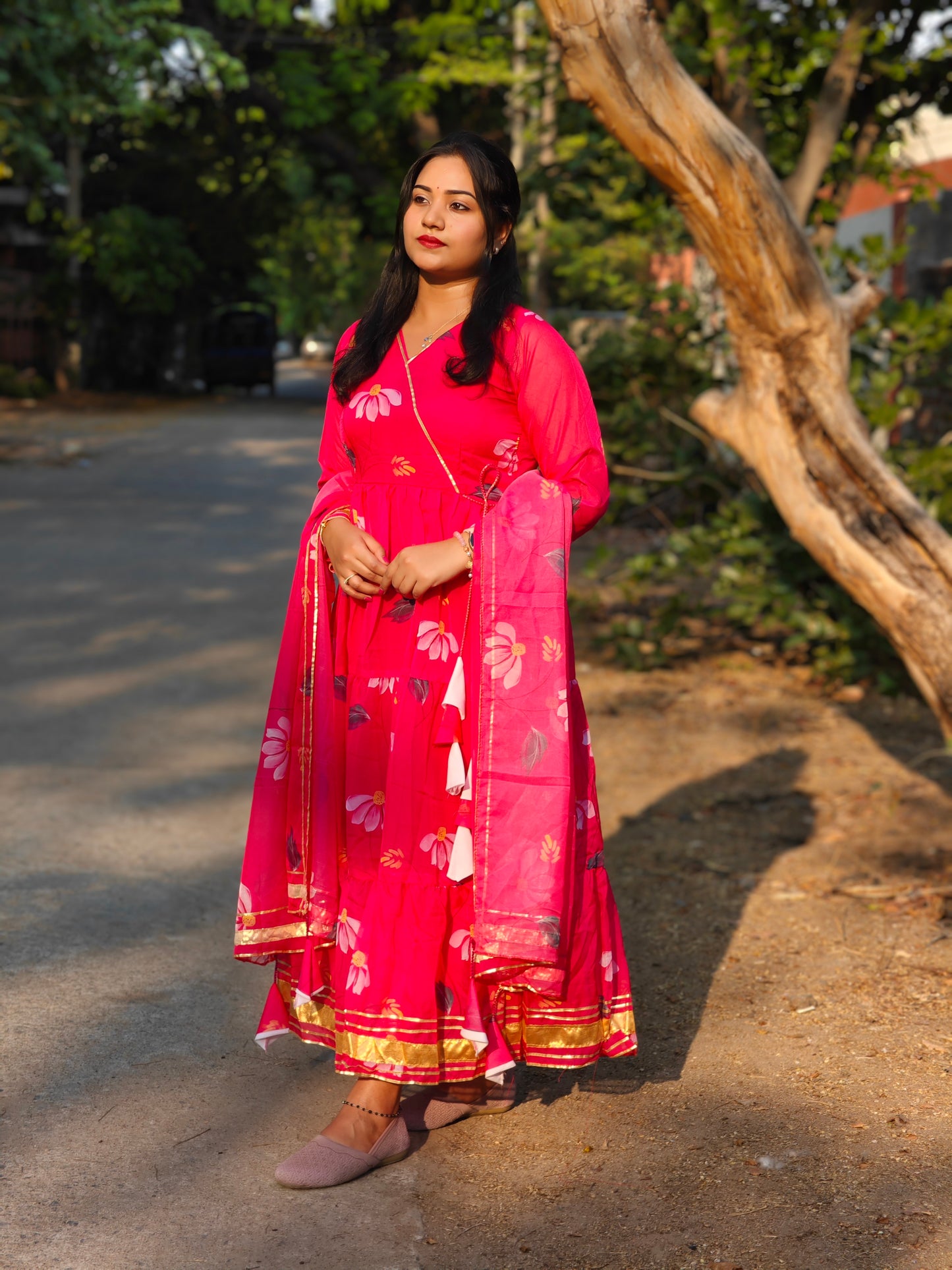 Pink Tabby Organza Anarkali Suit with Dupatta – Full Lining & Frill Pattern – Sizes M to XXL