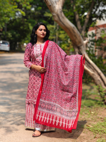 Royal Jaipuri Charm: Kurti, Sharara, Dupatta Set for Timeless Elegance