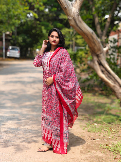 Royal Jaipuri Charm: Kurti, Sharara, Dupatta Set for Timeless Elegance