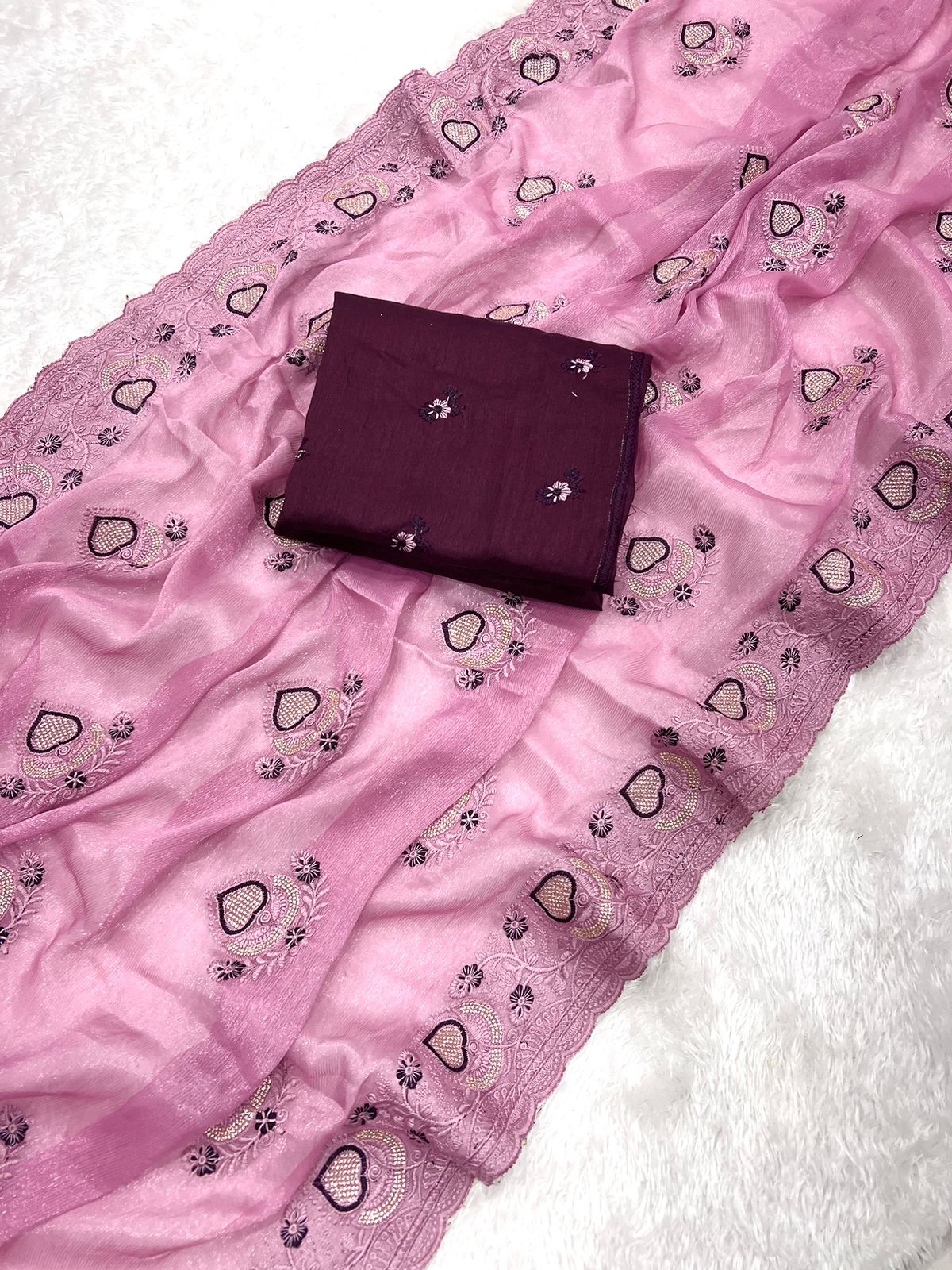 Fancy Simmar Chiffon Saree with Multi Zari Embroidery & Art Silk Butti Embroidery Blouse