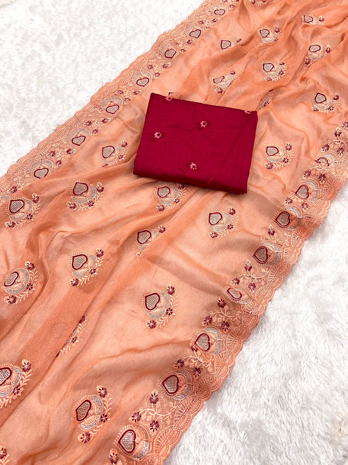 Fancy Simmar Chiffon Saree with Multi Zari Embroidery & Art Silk Butti Embroidery Blouse