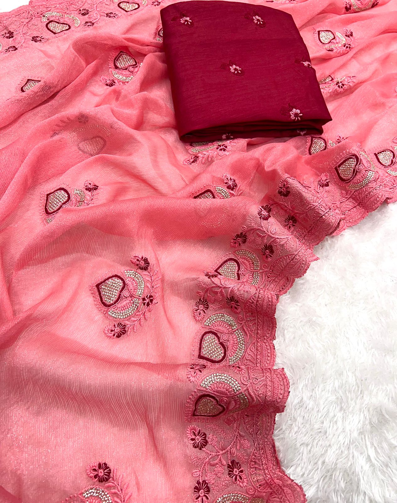 Fancy Simmar Chiffon Saree with Multi Zari Embroidery & Art Silk Butti Embroidery Blouse