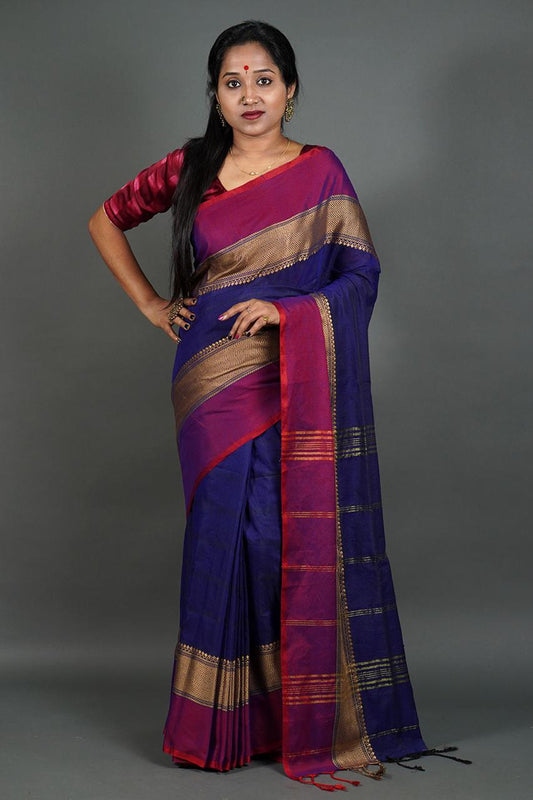Pure Cotton Handloom Saree for Women with Woven Border and Blouse Piece – Traditional Daily Wear