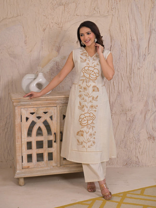 Sleeveless Cotton Flex Co-Ord Set for Women with Embroidery Work – Summer Casual Wear (38–46)