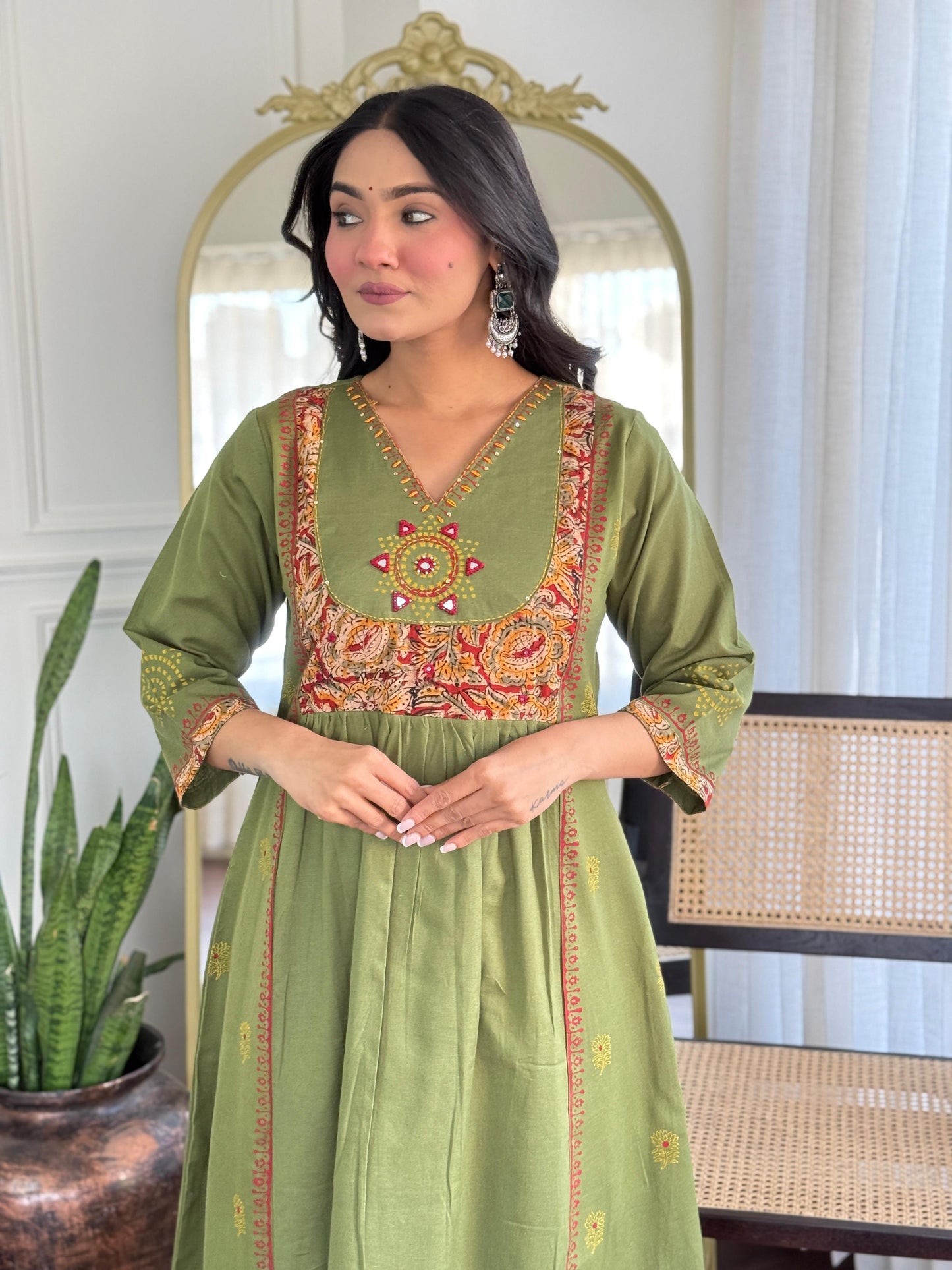 Cotton Flex Co-Ord Set for Women with Hand Block Applique and Mirror Work – Top and Bottom