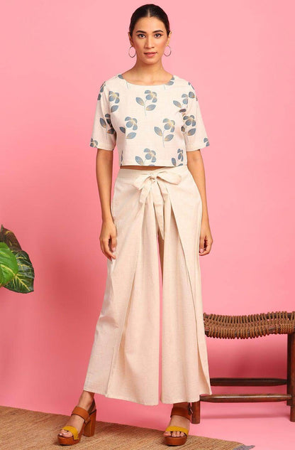 Floral printed cotton flex crop top and palazzo set for women with half sleeves and tie-waist – casual ethnic wear