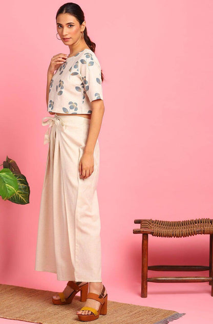 Floral printed cotton flex crop top and palazzo set for women with half sleeves and tie-waist – casual ethnic wear