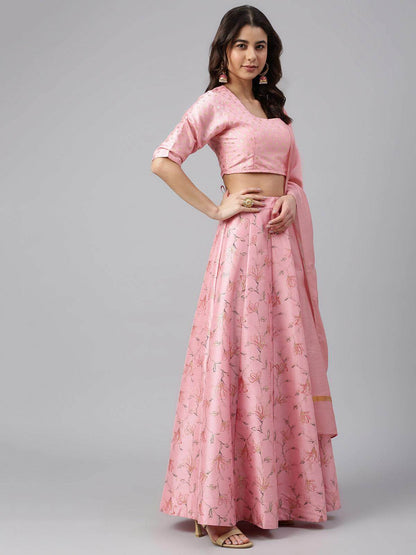 Pink Poly Silk Gold Printed Lehenga Choli with Dupatta for Women – Sizes XL to 3XL